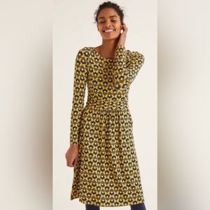 Boden Abigail Jersey Midi Dress Saffron Yellow & Navy Mermaid Geo *Blogg…